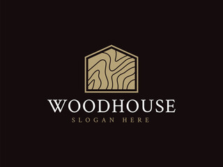 wood house logo vector illustration, woodwork home carpentry logo template - obrazy, fototapety, plakaty