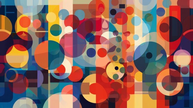 Dynamic background featuring an abstract mosaic of circles, triangles, and rectangles in a colorful display