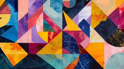 Collage of overlapping geometric forms, creating a rich tapestry of vibrant and subtle hues for a creative texture - obrazy, fototapety, plakaty
