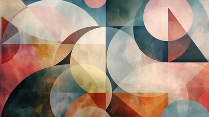 Bold and soft colored geometrics intermingling, creating a visually rich and deep abstract design - obrazy, fototapety, plakaty