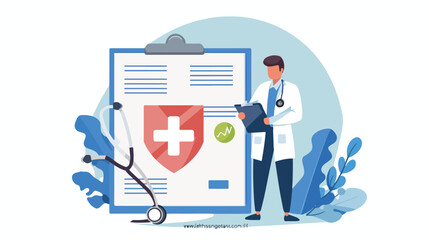 Online medical insurance vector illustration. Cartoon