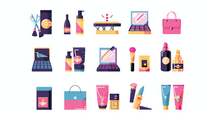 Online store sales and shopping color flat icons set