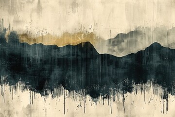 Abstract Monochrome Landscape Painting with Golden Horizon