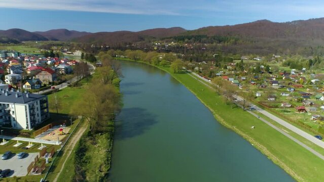 Beautiful Panorama Mountains River San Valley Sanok Aerial View Poland