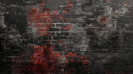 Distressed Black Brick Wall with Red Accents