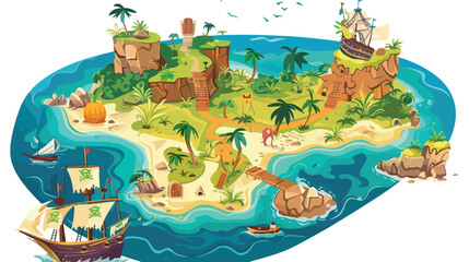 Pirate fantasy cartoon island map Vector Treasure
