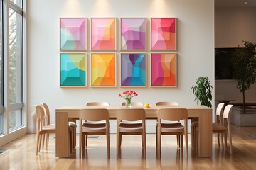 White Dining Room with Rainbow Art