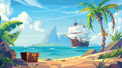 Fototapeta na wymiar Pirate island landscape illustration Cartoon