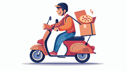 Pizza delivery man riding scooter. Smiling courier