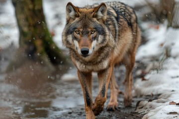 Gray wolf (Canis lupus) in the winter forest