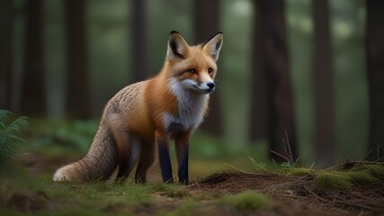 Naklejka na ściany i meble Red fox in the forest Generative Ai