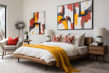 Orange, Mustard and White Bedroom