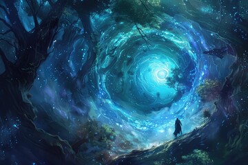 Fantasy landscape with Mystical portal in the universe