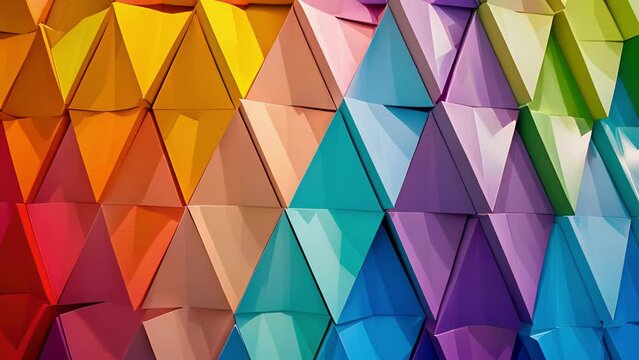 Triangular panels in shades of red orange yellow green blue and purple make up the GeoRainbow podium creating a stunning display of . AI generation.