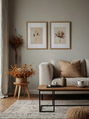 Minimalist Living Room Mockup, White Wall Tranquility