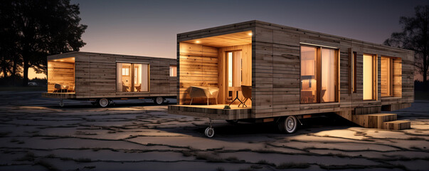 Futuristic wooden mobile house design. - obrazy, fototapety, plakaty