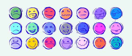 Emoji faces icon hand drawn set vector illustration. Doodle line art sign emoticon design.