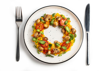 Colorful Vegan Dish with Saffron Rice, Fresh Veggies, and Sprouts. Healthy Eating Concept. Top View. Non-AI Photography