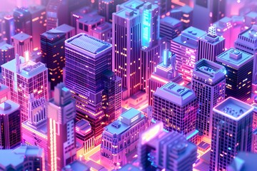Fototapeta na wymiar Cityscape with many tall buildings lined with isometric city concept.