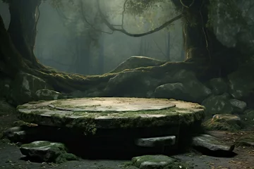 Rolgordijnen Stone platform in the forest,   rendering,   digital drawing © Nguyen