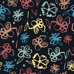 Vector seamless pattern with hand drawn flowers. - 785966522