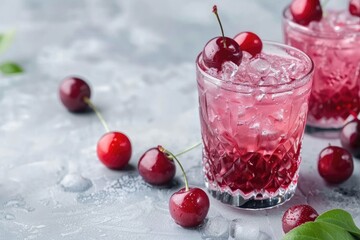 Cherry flavored cold drink with ice in a glass
