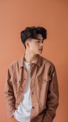 Obraz premium Man wearing brown jacket and white shirt