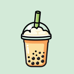 Illustration Vector Graphic Cartoon of a  of a Boba Drink, Featuring Tapioca Pearls and Creamy Texture