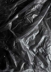 Wrinkled plastic wrap texture on a black background