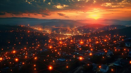 Network connectivity data transmission concept from above city skyline