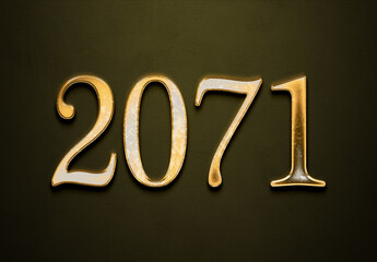 Old gold effect of 2071 number with 3D glossy style Mockup.	