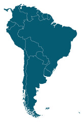 Map of South America Continent isolated on Transparent background.