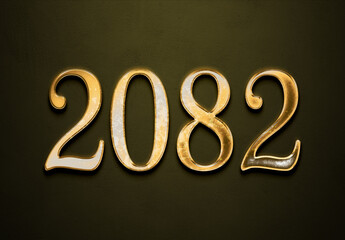 Old gold effect of 2082 number with 3D glossy style Mockup.	