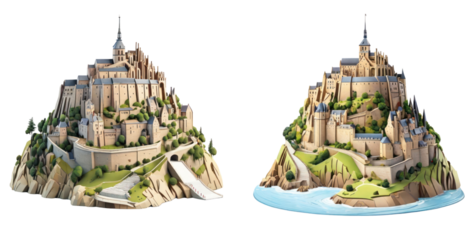 set of mont saint michel isolated on transparent background