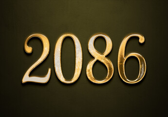 Old gold effect of 2086 number with 3D glossy style Mockup.	
