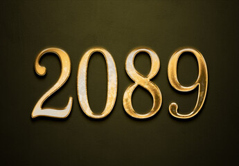 Old gold effect of 2089 number with 3D glossy style Mockup.	