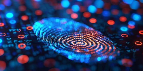 A digital image of a fingerprint with a blue and red background - Powered by Adobe