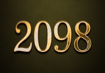 Old gold effect of 2098 number with 3D glossy style Mockup.	