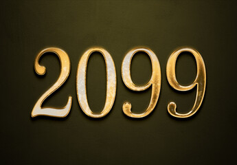 Old gold effect of 2099 number with 3D glossy style Mockup.	