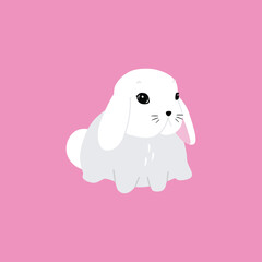 Cute white rabbit in various poses. Rabbit animal icon isolated on background. For Moon Festival, Chinese Lunar Year of the Rabbit, Easter decor. White Easter bunny, hare. Wild animals, baby animals