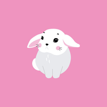 Cute white rabbit in various poses. Rabbit animal icon isolated on background. For Moon Festival, Chinese Lunar Year of the Rabbit, Easter decor. White Easter bunny, hare. Wild animals, baby animals