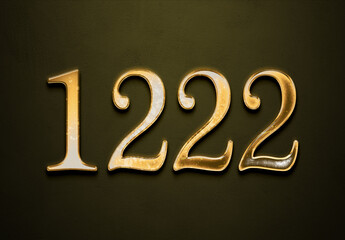Old gold effect of 1222 number with 3D glossy style Mockup.	