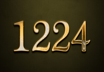 Old gold effect of 1224 number with 3D glossy style Mockup.	