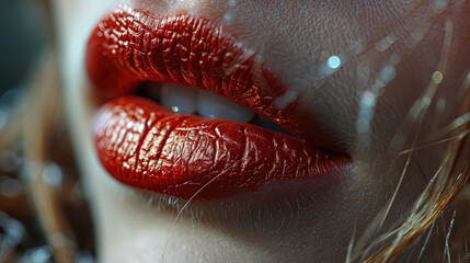 Beautiful Dark Red Women Lips With Red Lipstick