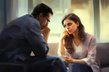 
Female, 32, French psychiatrist, listening attentively to a patient's concerns