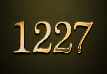 Old gold effect of 1227 number with 3D glossy style Mockup.	