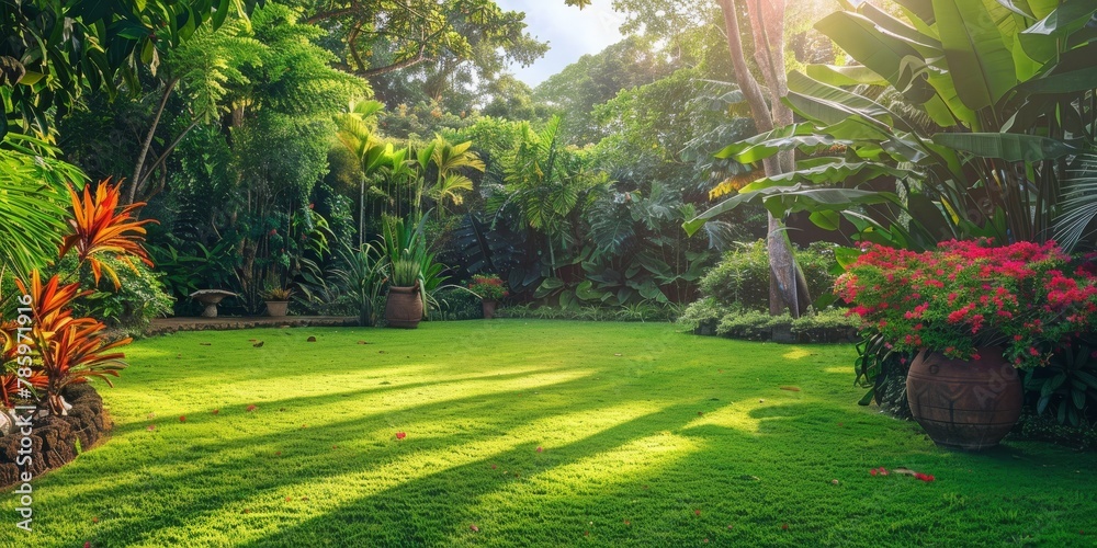 Canvas Prints A lush green lawn with a path leading through it