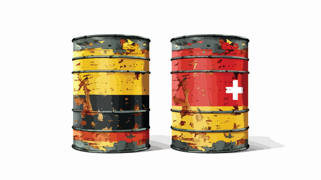 Two Metal Industrial Oil Barrels with German flag flat