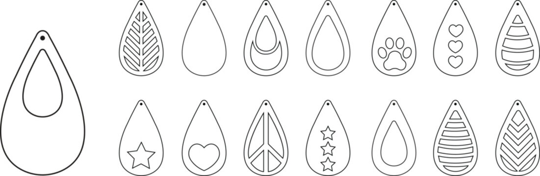 Set of Earring icons. Decoration illustration signs .Black Line jewel symbols with editable stock. Earring icons woman jewelry accessory silhouette. Luxury earrings jewelry on transparent background.