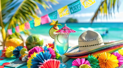 Vibrant Mexican Beach Celebration with Traditional Decorations